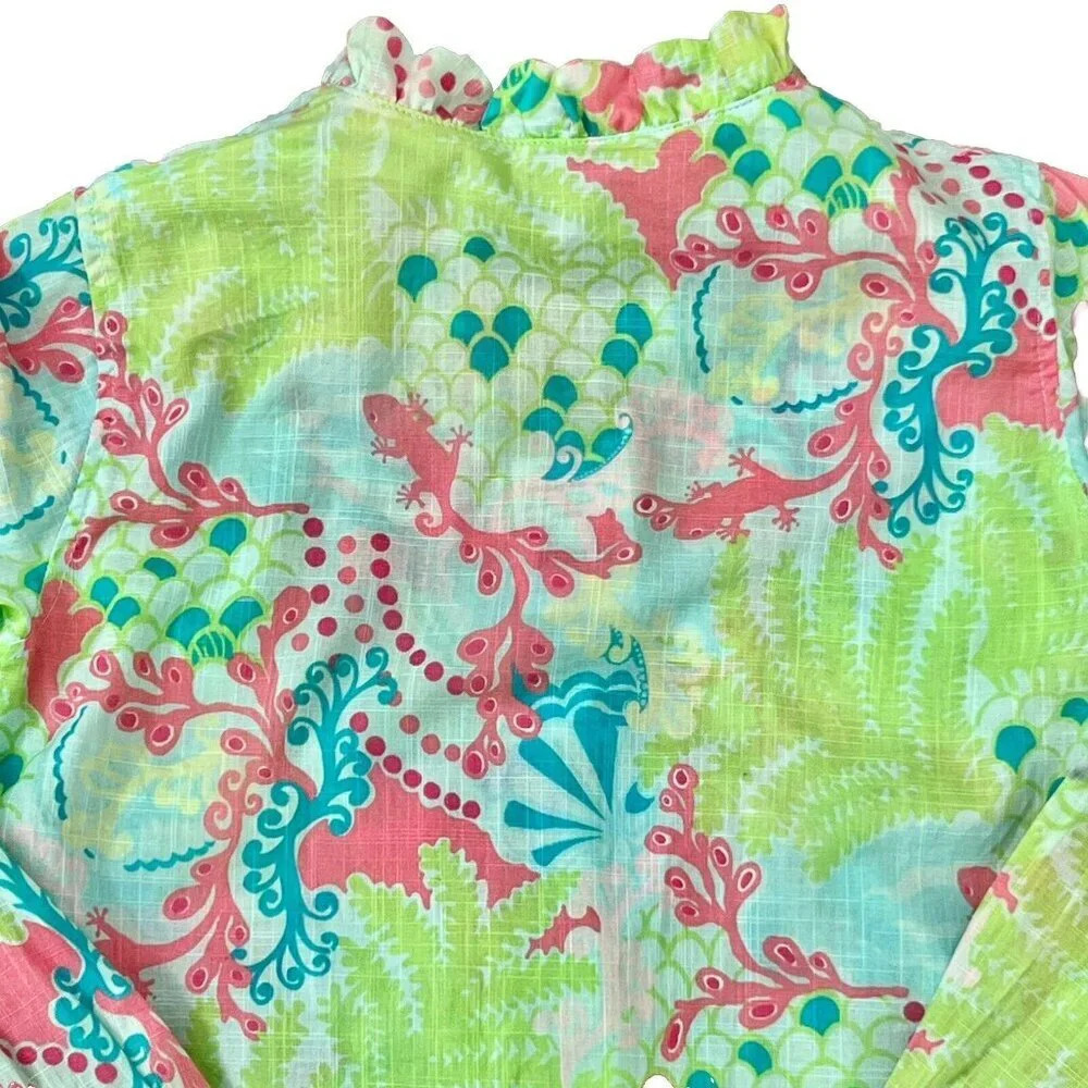 Lilly Pulitzer Girl’s Brynn Tunic Top Size 10 Surf Blue Checking In Lizard Print - Picture 4 of 11